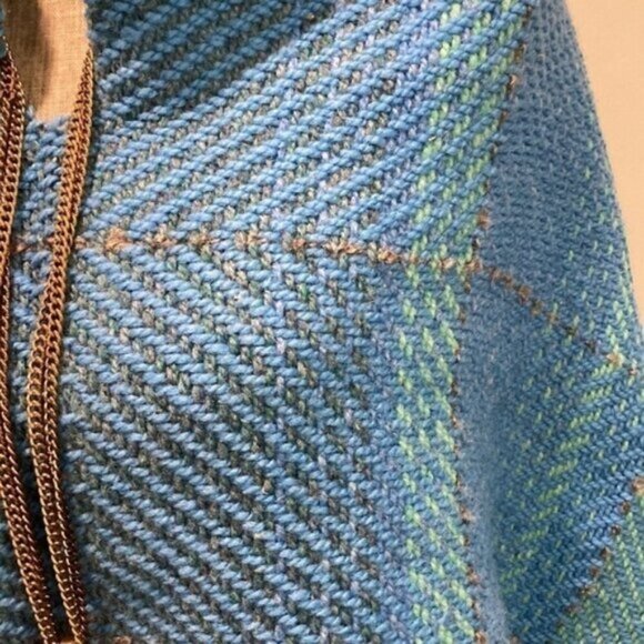 BLUE Wool Knit Poncho One Size - Picture 6 of 13
